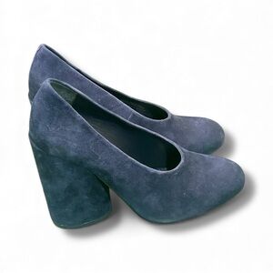 Tory Burch Navy Blue Lucia Suede Women's Block Pump Heel Shoes